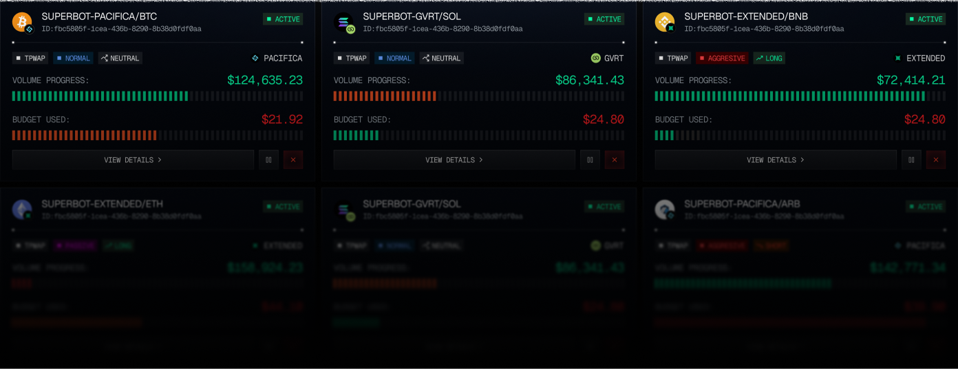 Arbital bot trading cards showing multiple trading strategies